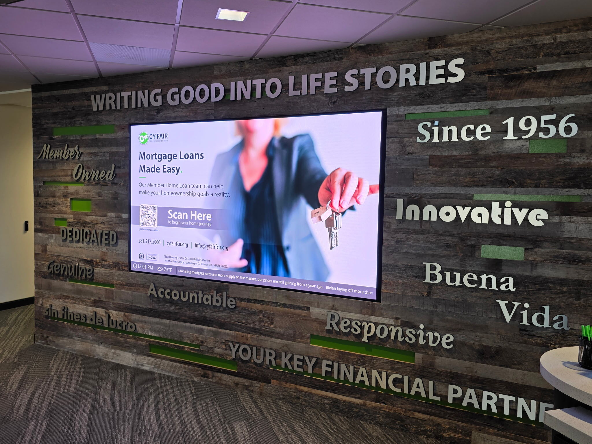 Cy-Fair lobby LED wall - install view